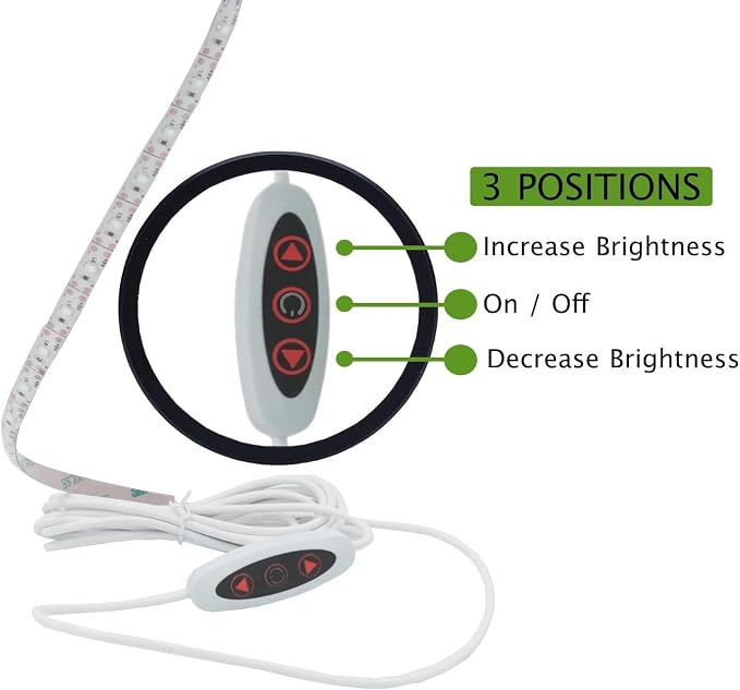 Madam Sew LED Sewing Machine Light Strip with USB Dimmer | 12-Inch Trimmable Flexible Strip Stick On Sewing Light, 24 Daylight LED at 6500K with 3 Adhesive Clips | Fits Most Sewing & Quilting Machines