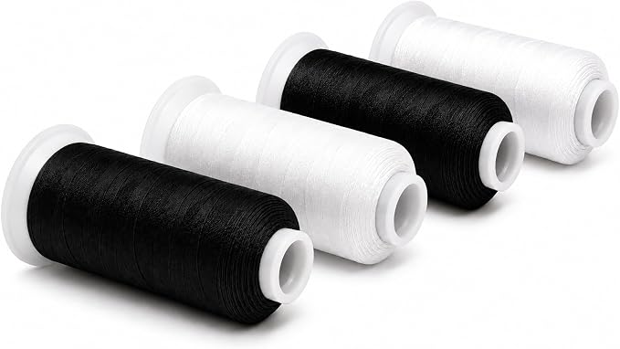Mandala Crafts Black White Tex 90 Upholstery Polyester Heavy Duty Thread | 1500x4 Yds T90 UV Resistant Strong Thread for Leather Sewing, Marine, Drapery, Jeans, Hair Weaving & Extension, Outdoor