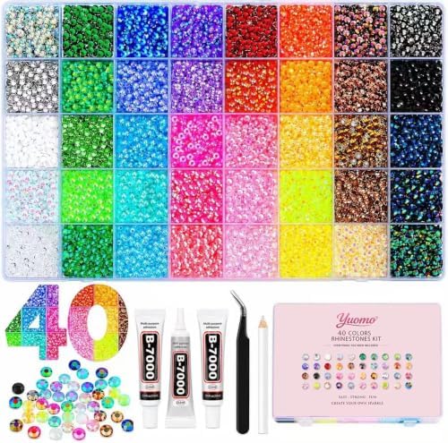 40000Pcs 40 Colors Jelly Rhinestones for Bedazzling,Mix Colors Bedazzling Kit with Rhinestones,3MM SS10 Colorful Resin Flatback Gems kit with Complete Tools for Crafting, Nail Art, Shoes, Books