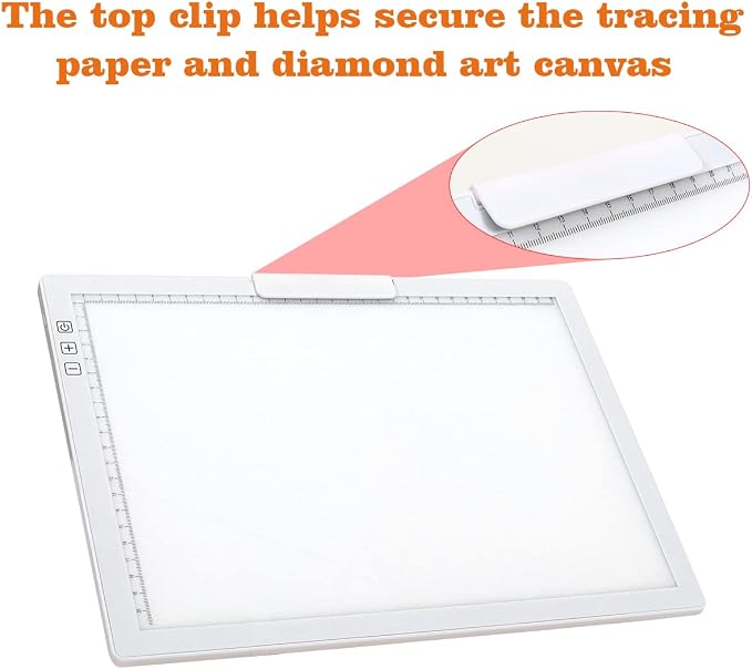Rechargeable A4 LED Light Pad with Padded Case, YINGWOND Tracing Light Box w/Riser Stands and Paper Clip, 6 Levels of Brightness, Type-c Cable, Wireless Diamond Painting Light Board White