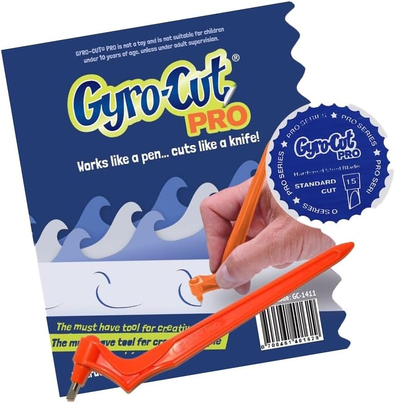 Gyro-Cut Pro Craft Cutting Tool with 15° Standard Steel Blade – Rotating Crafting Knife for Precision Curves, Paper Crafts, and Stencil Making and Mylar, Acetate, Vinyl