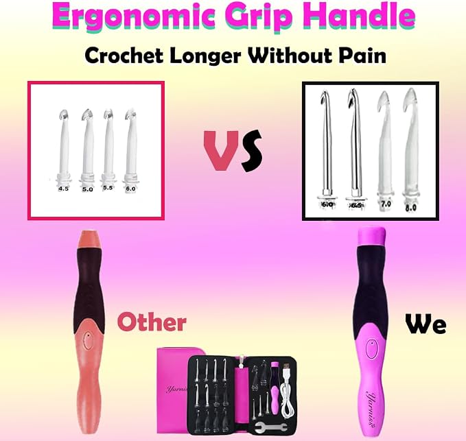 Yarniss 17 Size Lighted Crochet Hooks Set with USB Recharger 2.5~14.0 mm
