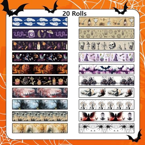 Halloween Washi Tape Set 20 Rolls Witches Themed Decorative Tapes