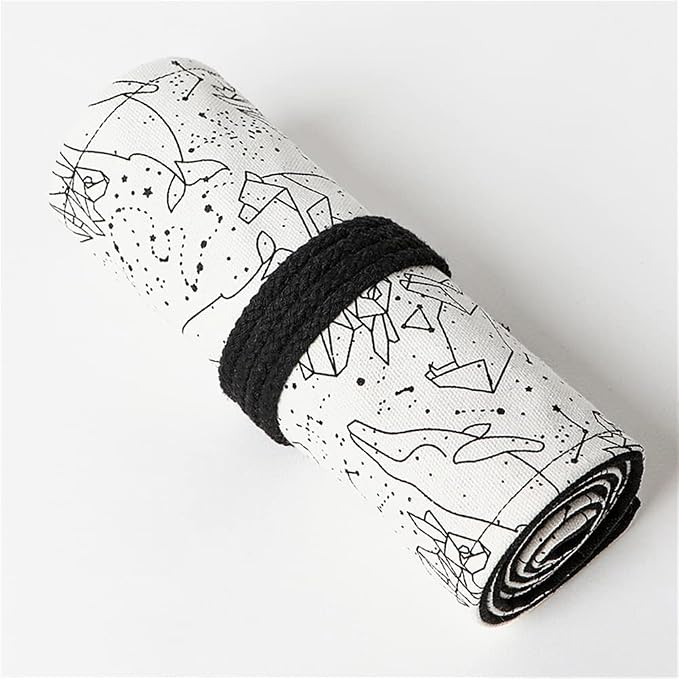 DIYOMR 24/36/72 Slots Pencil Wrap Pencil Rolls, Artist Colored Pencils Roll Up Bag Short Brushes Pouch Case Pencils Organizer for Drawing Coloring and Sketching,No Pencils (White Starry Sky, 72slots)