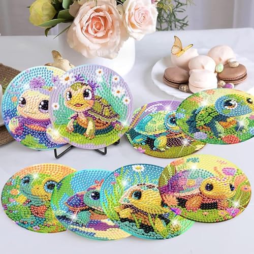 8 Pcs Diamond Art Coasters Kit for Adult with Holder, Diamond Coaster 4x4in