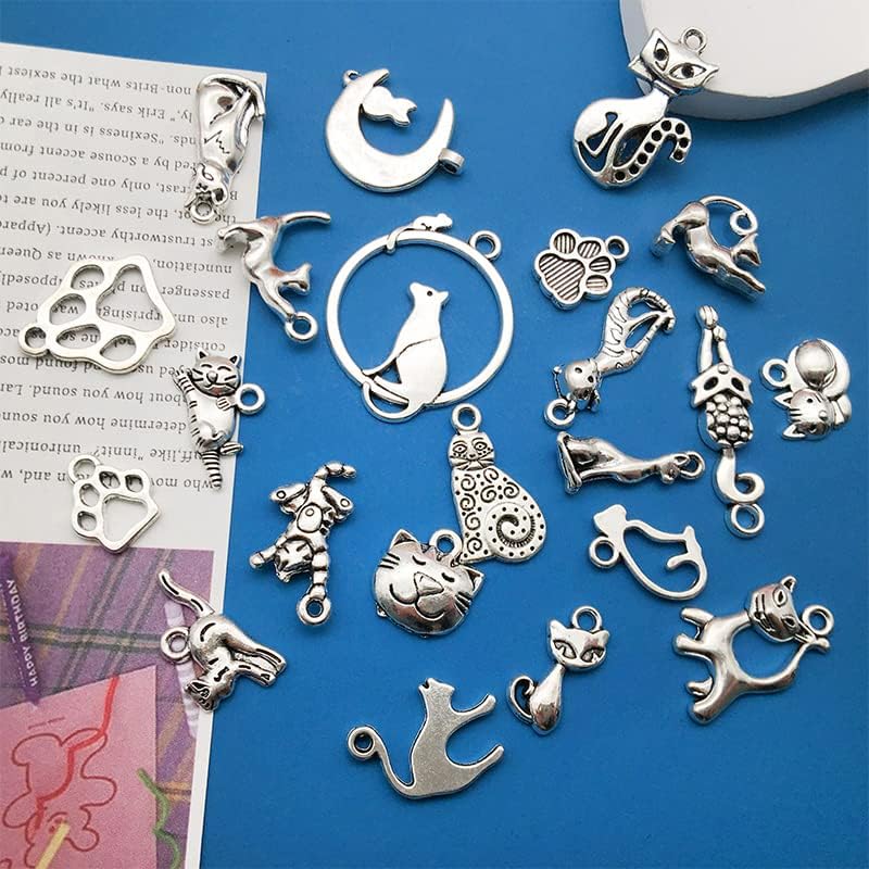 WOCRAFT 120pcs Antique Silver Cat Charm for Jewelry Making Alloy Cat Charms for DIY Crafts (SN015)