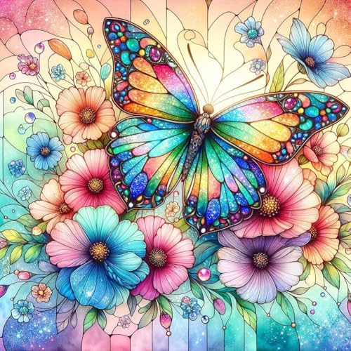 EIBEILI Diamond Art Kits for Adults-Butterfly Flower Diamond Painting Kits