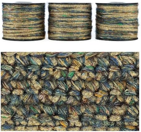 Sparkle Yarn, Glitter Yarn, Sequin Yarn for Crocheting Knitting Crafts,Set of 3 Rolls (Gilded Misty Sea)