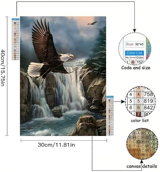 YUXUANKANG Bald Eagle Waterfall Diamond Painting Kit, Nature Wildlife Scenery DIY Art Craft 12X16inch