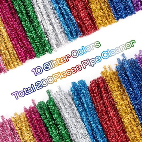 Caydo 200PCS Glitter Pipe Cleaners for Creative Art and Craft Projects