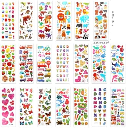40 Sheets Puffy 3D Stickers for Kids & Toddlers, Variety Adhesive Sticker | Includes Animals Numbers Letters Fruits for Scrapbooking Journal Water Bottles DIY Crafts (Basic Style)