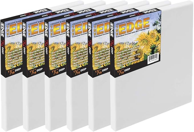 Creative Mark The Edge Deluxe Cotton Stretched Canvas for Painting, 14x18, 6-Pack, 14oz. Primed Weight, Universal Archival Priming, Medium Tooth, Artwork Canvas for Painters of All Levels