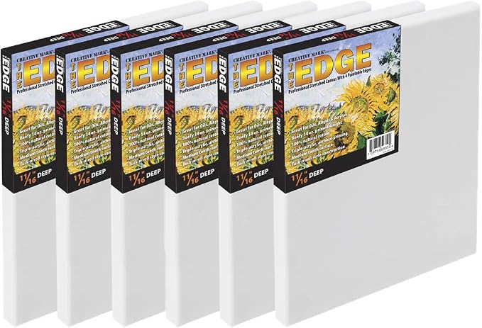 Creative Mark The Edge Deluxe Cotton Stretched Canvas for Painting, 8x24, 12-Pack, 14oz. Primed Weight, Universal Archival Priming, Medium Tooth, Frameless Artwork Canvas for Painters of All Levels