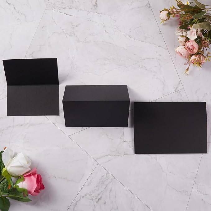 50 Pack Blank Folded Cardstock Cards, Black, 5x7