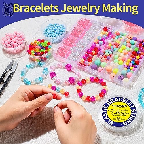 FANDAMEI 0.5mm Elastic Bracelets Strings Cord, Elastic Crystal Stretch Bead Cord for Jewelry Making, Clear Stretchy Elastic String Cord for Beading, Transparent Thread for Bracelet Necklace Making