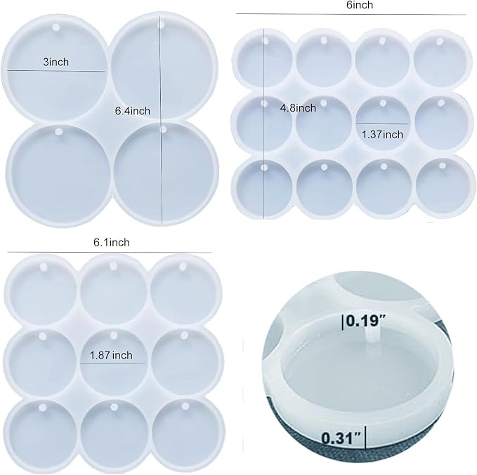Circle Resin Molds Silicone,Flat Circle Silicone Molds for Resin | 25-Cavity 3 Set Shiny Flat Circle Silicone Molds for Resin,Drilled Round Resin Keychain, Pendant ,Pet Tag，Christmas Decor