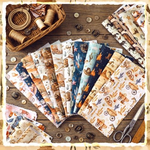 HunnmingRe 20 Pcs 10''x10'' Western Cowboy Quilting Fabric Squares
