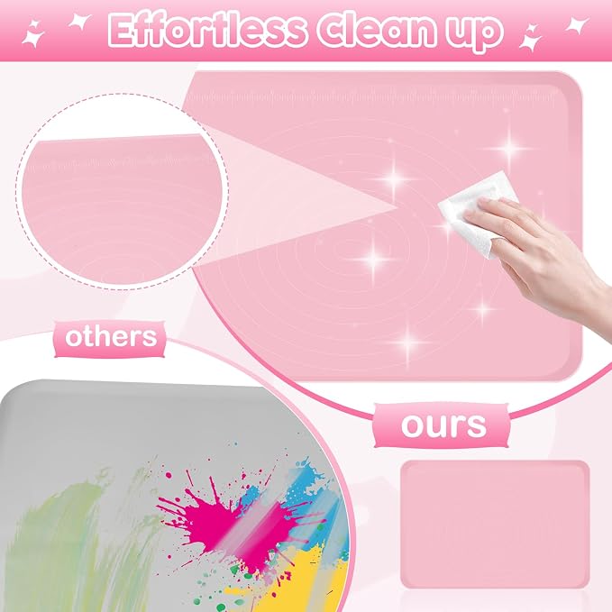 Large Silicone Mat for Crafts, 24"X19.7" Art Mat with Raised Edges for Clay, Resin, Slime, Jewelry-Making Table Protection Heat-Resistant Paint Mats, pink