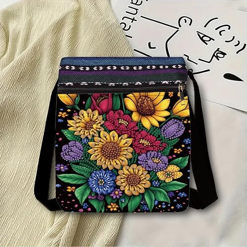 Diamond Painting Crossbody Bag - DIY Diamond Art Kits for Adults, PU Leather Shoulder Bag with Zipper, Flower Pattern Art Bag for Women