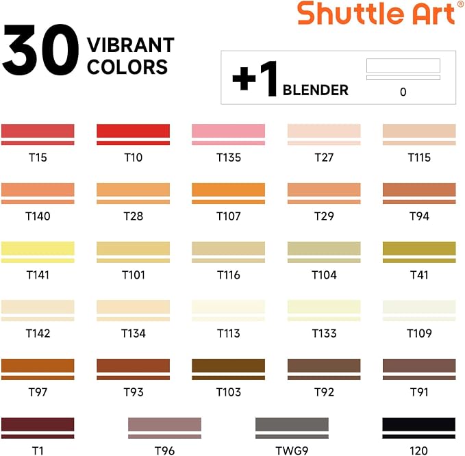 Shuttle Art 30 Colors Skin Tone&Hair Art Markers, Dual Tip Alcohol Based Flesh Color Marker Pen Set Contains 1 Blender Perfect for Kids & Adults Portrait,Comic, Anime, Manga, Illustration