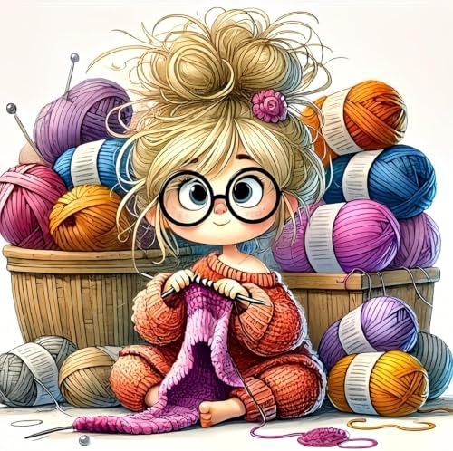 ARPADAMO Knitting Girl Diamond Art Kits for Adults Diamond Painting14x14in