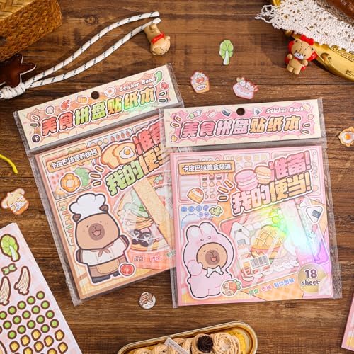 Girl's Japanese Kawaii Food Platter Scene Sticker Book, 18 Sheets DIY Lunchbox Stickers, 3 Recipes + 15 Plating Stickers Book for DIY Scrapbooking Journaling Handbook Decoration