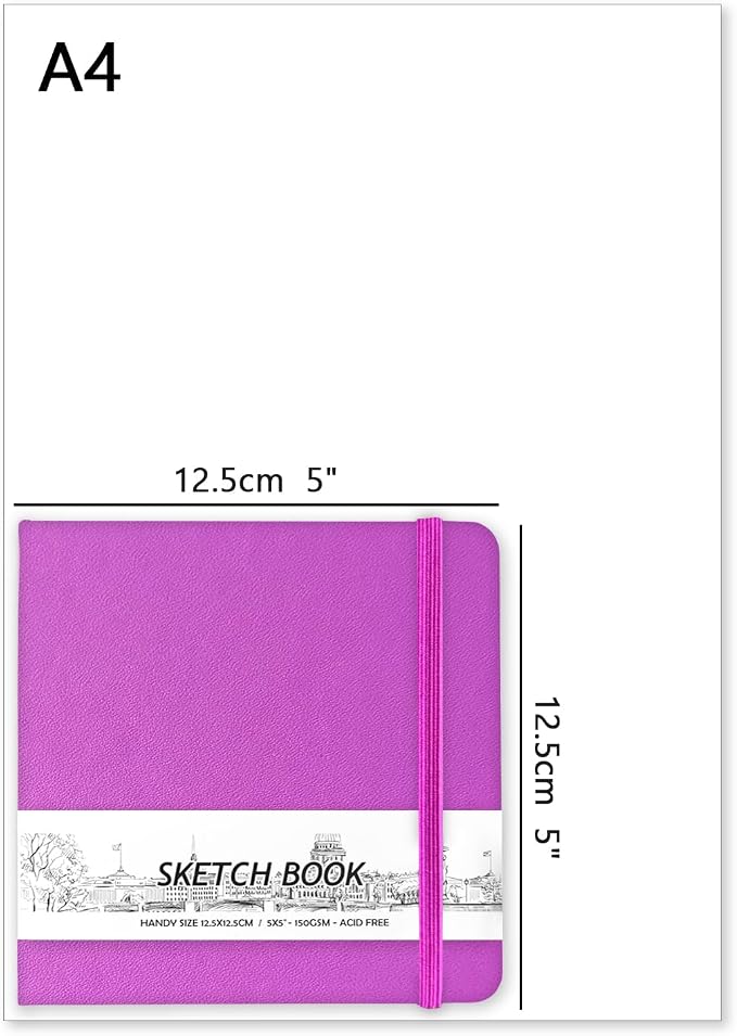 5" x 5" Hardcover Sketch Book,58 Sheets Small Mixed Media Pocket Sketch Pad