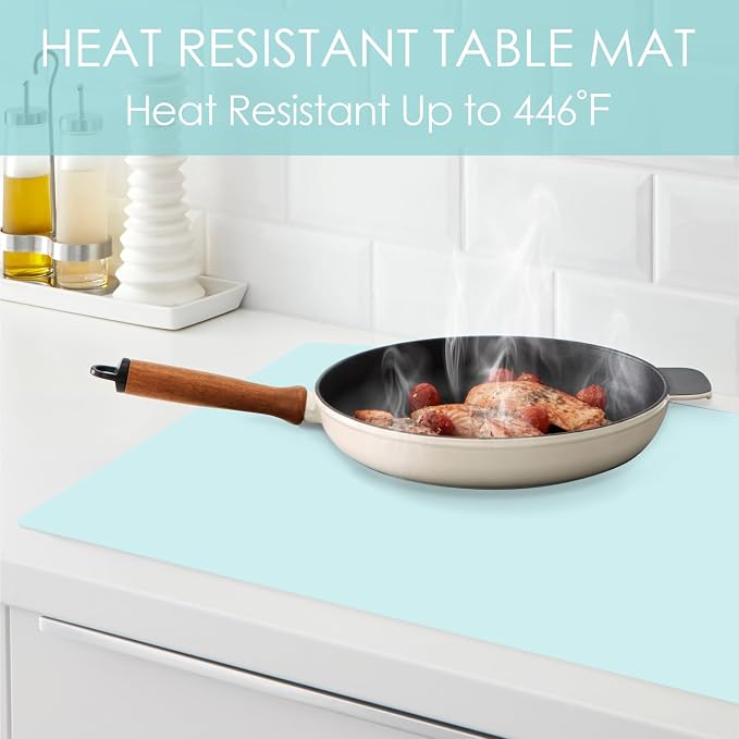 Extra Large Silicone Craft Mat for Kids, Mint Green Silicone Sheet for Crafts, Kitchen Non-Stick Baking Mat, Heat Resistant Countertop Protector Mat, Waterproof Placemat, Multipurpose Mat 24''x16''