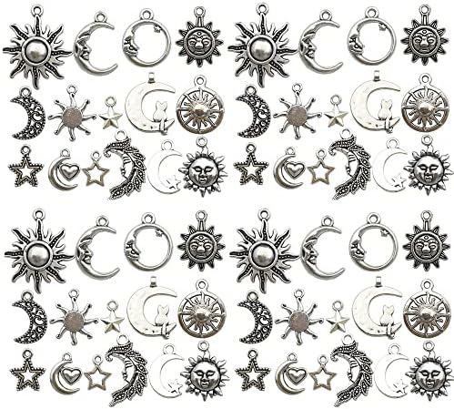 WOCRAFT 120pcs Antique Silver Sun Moon Star Charms for Jewelry Making Alloy Sun Moon Star Charms for DIY Crafts (SN001)