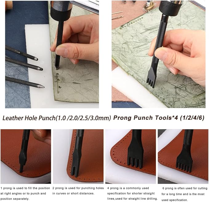 BUTUZE Leather Working Tools, Practical Leather Craft Kit with Waxed Thread Groover Awl Stitching Punch Hole for Leathercraft Beginner or Adults Gifts