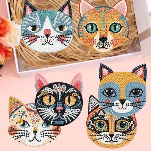 6 Pcs Diamond Art Coasters Kit for Adult with Holder, Diamond Coaster 4x4in
