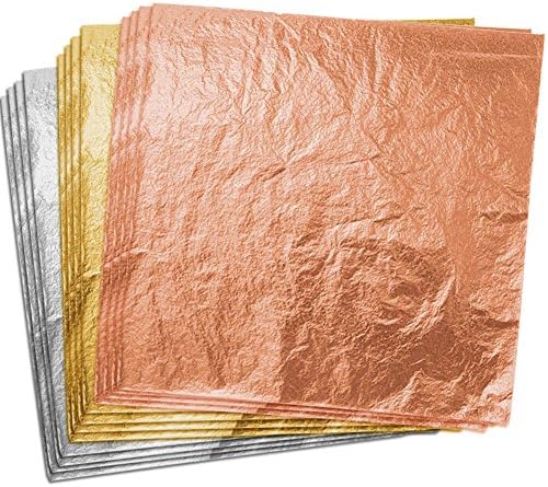 Paxcoo 300 Gold Leaf Sheets for Resin, Gold Foil Flakes Metallic Leaf for Resin Jewelry Making, Nail Art, Slime, and Gilding Crafts (Gold, Silver, Rose Gold Color 5.5 by 5.5 Inches)