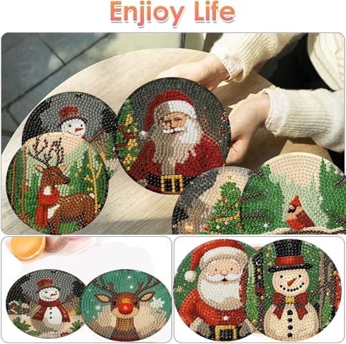 ijbnhd Christmas Diamond Art Coasters Kit, 8 PCS, 4X4inch