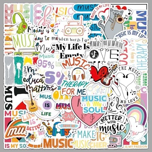 Love Music Inspirational Stickers for Adults, 50 PCS Music Lover Motivational Waterproof Vinyl Stickers, Decor Decals for Guitar Water Bottles Laptop Headphone Instruments Musical Note Scrapbooking