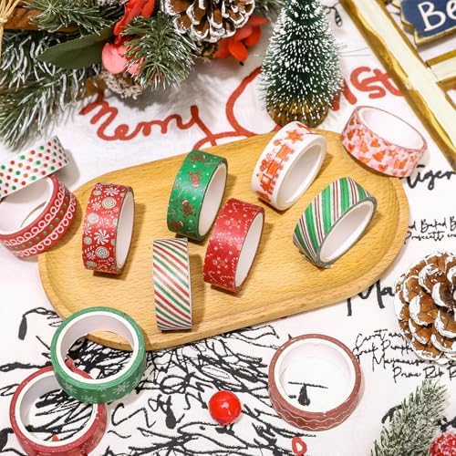 Whaline 12 Rolls Christmas Washi Tape Xmas Gingerbread Man Candy Cane Decorative Masking Tape for Christmas Scrapbook Journal DIY Art Craft Gift Wrapping