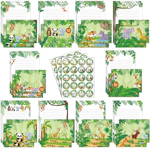 TaoBary 160 Pcs Safari Animal Stationery Paper and Envelopes Set