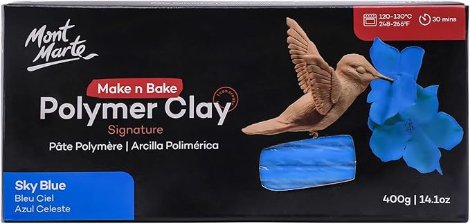 Mont Marte Make n Bake Polymer Clay Signature Sky Blue 400g (14.1oz) Block, Bake in Oven, Soft and Smooth, Sculpting, Craft, DIY Décor, Jewelry