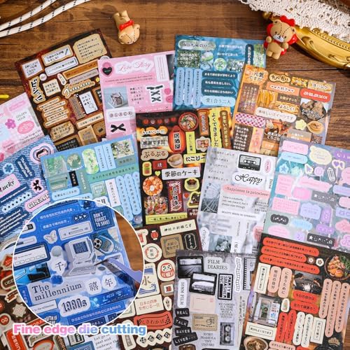 Girl's Japanese Retro Words Sticker Book, 700+ Kawaii Japanese Phrase Stickers, Cute Kanji Kana Quote Stickers Book for DIY Scrapbooking Journaling Handbook Decoration