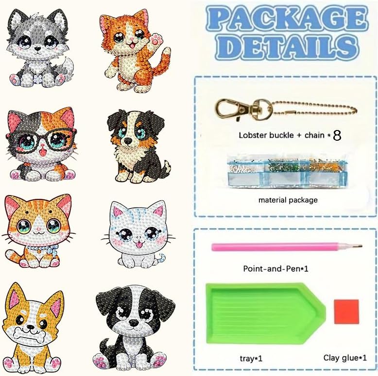 8 PCS Diamond Art Keychain Kits for Kids, DIY Diamond Painting Crafts, Beginner Art Kit, Arts & Crafts Gift for Ages 8–12