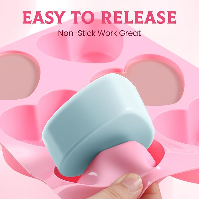 SJ Heart Soap Mold Set, 2-Pack 6-Cavity Silicone Soap Molds | For Soap Making, Candy, Jelly, Chocolate & Wax Melts, Food Grade Silicone, Easy Release, Reusable