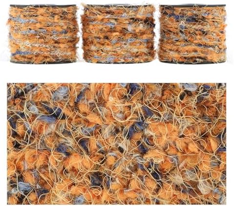 Artisanal Yarn Collection Multifiber Fancy Yarn for Knitting Crocheting Crafts DIY, Set of 3 Rolls(117 Flame Velvet with Blue Embers)