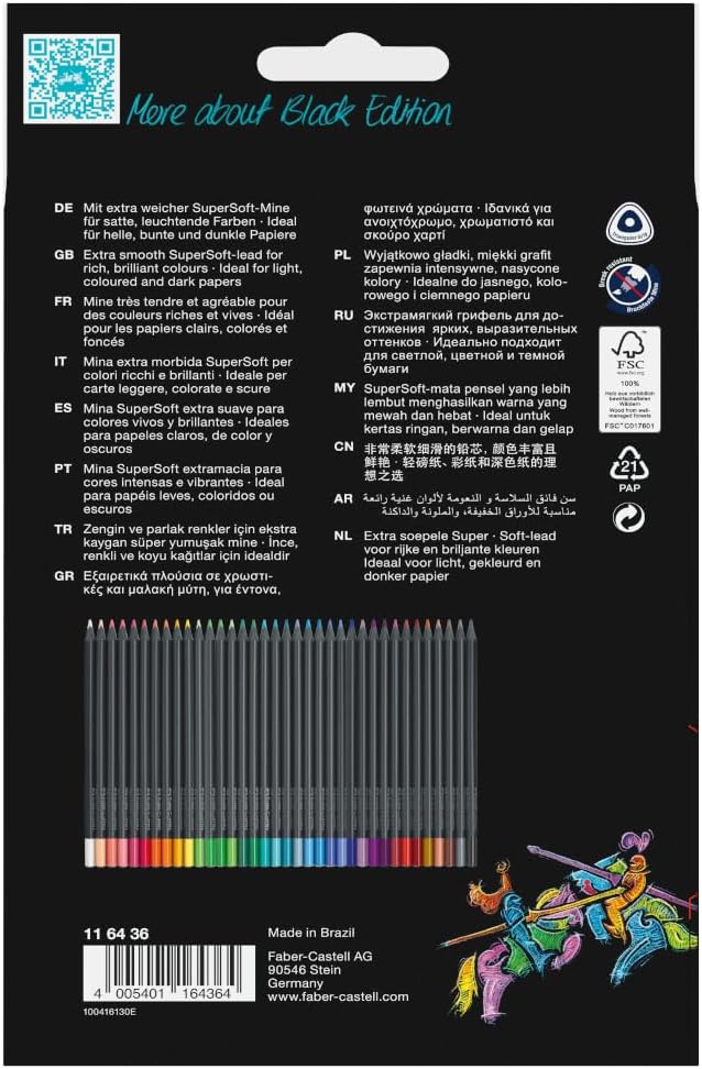 Faber-Castell Black Edition Colored Pencils, 36 Count, Neon & Pastel | Brilliant coloured pencils for light and dark paper with soft colour stroke, shatter-proof and ergonomic colouring pens