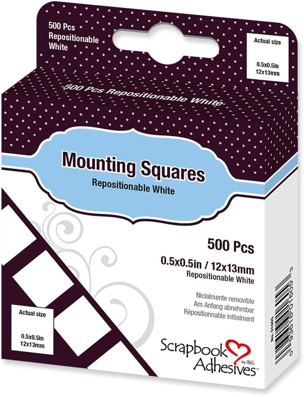 SCRAPBOOK ADHESIVES BY 3L Scrapbook Adhesives by 3L Repositionable Permanent Mounting Squares, 1/2-Inch x 1/2-Inch, 500pk, White (01605)
