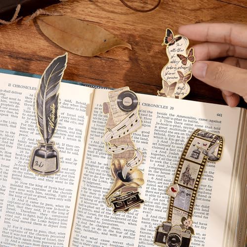 4pcs Vintage Bookmarks for Reading Women & Men, Unique Pretty Cute Metal Book Marks Kit Gifts for Book Lovers, Readers, Writers, Teens, Kids, Fantacy Cool Retro Page Markers Accessories for Bibles