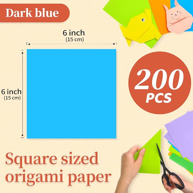 IOOLEEM Origami Paper, 200 Sheets, Dark Blue Origami Paper, 6 Inch Square, Double Sided Colored Paper for Crafts DIY Party & Decoration