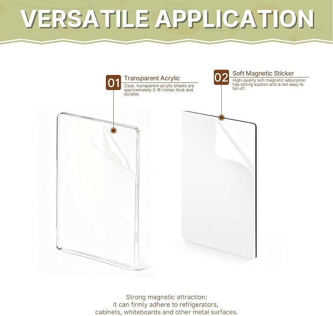 12 Pack Clear Acrylic DIY Fridge Magnets Set, 2"x3.5" Rectangle Magnetic Withe Adhesive Backing fro Crafts Kitchen Office and Classroom Decoration Magnet Making kit