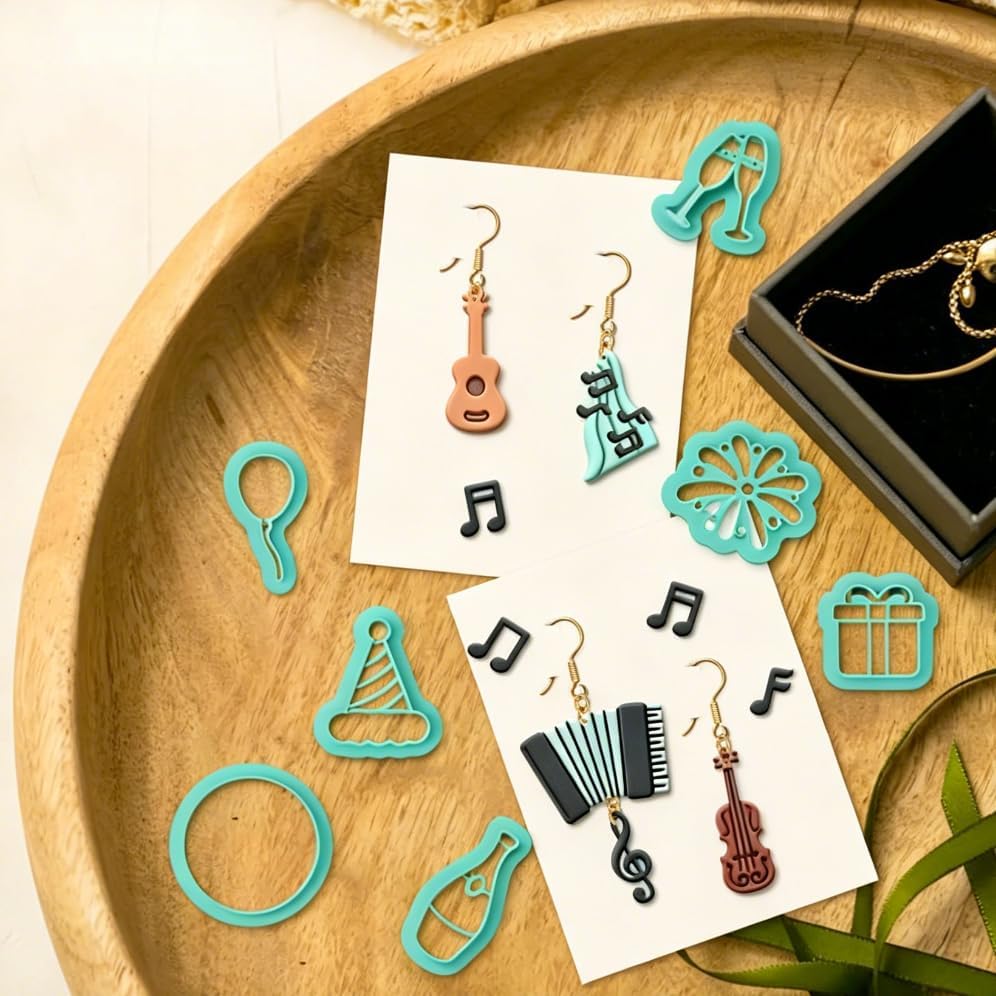15Pcs Music Polymer Clay Cutters Talismans Instruments Clay Earrings Cutters for Adults Polymer Jewelry Cutter for Earrings Making Birthday Party DIY Supplies