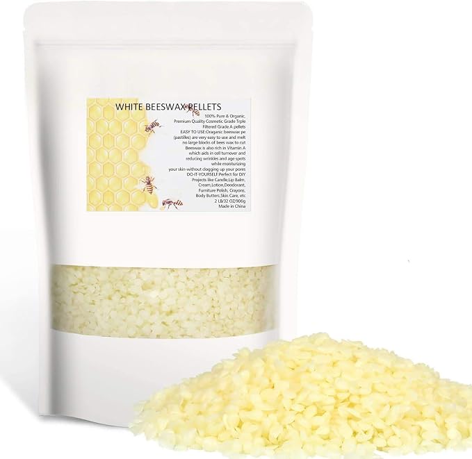 Howemon White Beeswax Pellets 2LB 100% Pure and Natural Triple Filtered for Skin, Face, Body and Hair Care DIY Creams, Lotions, Lip Balm and Soap Making Supplies