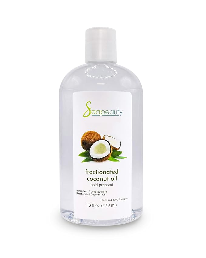 Soapeauty FRACTIONATED COCONUT OIL Cold Pressed Refined | 100% Natural Available in Bulk | Carrier for Essential Oils, Face, Skin, Hair Moisturizer, Soap Making | 16 fl oz | Cold Pressed / Refined. Carrier Oil for Essential Oils. Face & Body Moisturize...