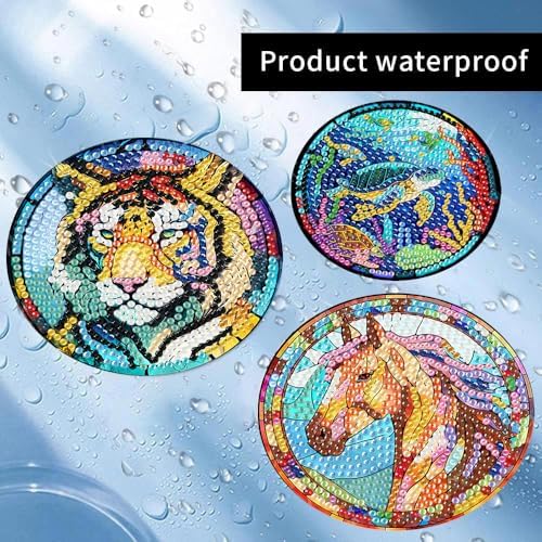 8 Pcs Diamond Art Coaster Kit for Adult with Holder, Diamond Coasters 4x4in